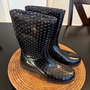 Sloggers Womens Rain Boots Polka Dot Black Waterproof Mid Calf Garden Size 8